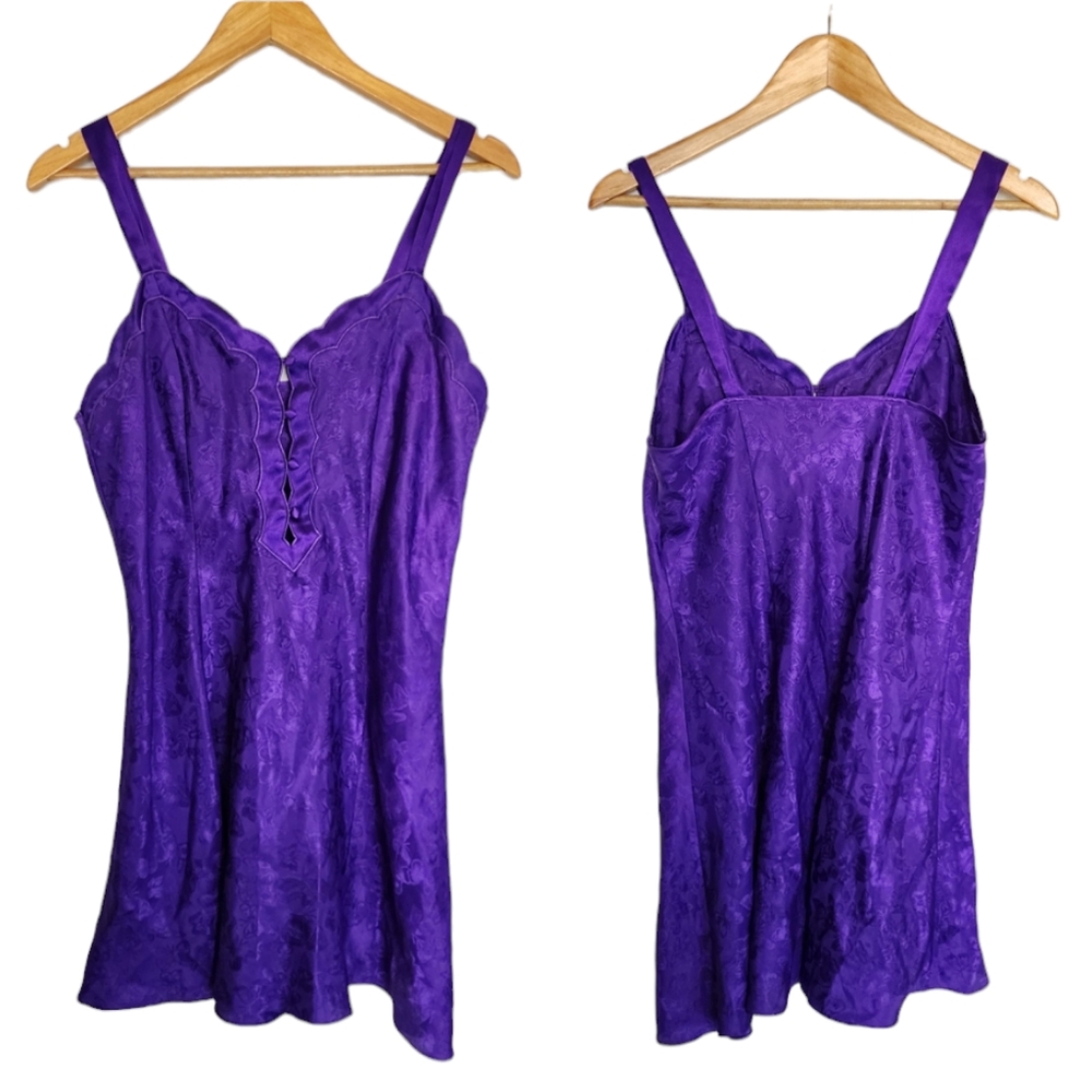EUC ERIKA TAYLOR INTIMATES Vintage Royal Purple Butterfly Slip Lingerie Nightie